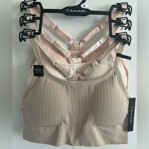 Tahari Stretch Seamless Pull-on Wirefree Removable Cups Wide Straps 3pc Set